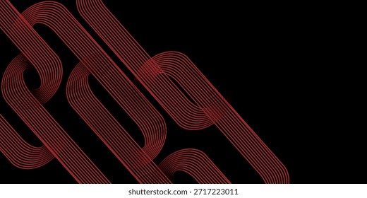 Fundo preto elegante abstrato com linhas geométricas douradas brilhantes. Padrão de linhas arredondadas diagonais de ouro moderno. Modelo de banner horizontal. Adequado para capas, cartazes, apresentações, vetores