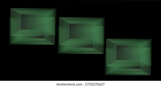 Abstractas fondo negro elegante con líneas geométricas verdes brillantes. Patrón de líneas redondeadas diagonales verdes modernas. Plantilla de Anuncio Horizontal. Adecuado para portadas, carteles, presentaciones, Vectores

