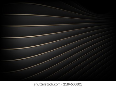 Abstract elegant black stripes with golden lines pattern on dark background luxury style. Vector illustration