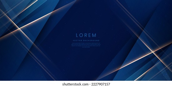 Abstract elegant blue background with golden line and lighting effect sparkle. Luxury template design. Vector illustration