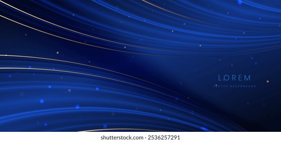 Abstract elegant blue curve and gold line with lighting effect sparkle on blue background. Template premium award design. Vector illustration