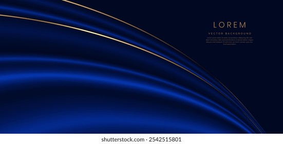Abstract elegant blue curve and gold line with lighting effect sparkle on blue background. Template premium award design. Vector illustration