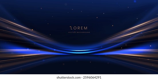 Abstract elegant blue curve and gold line with lighting effect sparkle on blue background. Template premium award design. Vector illustration