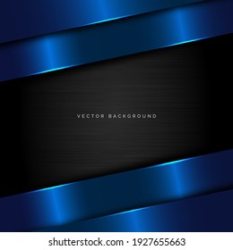 Abstract elegant blue geometric overlap layers with lighting on black background. You can use for ad, poster, template, business presentation. Vector illustration