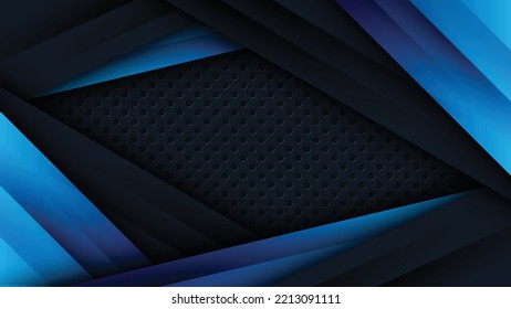 Abstract elegant blue geometric overlap layers with black background. 