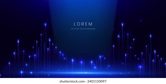 Resumen elegante línea azul brillante con efecto de iluminación brillante sobre fondo negro. Diseño de premio de plantilla premium. Ilustración del vector