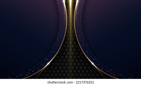 Abstract elegant blue and golden circle decoration gold glitter with lighting effect on black background luxury style. Vector illustration