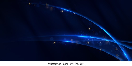 Abstrakter, eleganter, blauer Hintergrund mit Lichteffekt, Goldfunkel. Prämiendesign für Vorlagen. Vektorgrafik