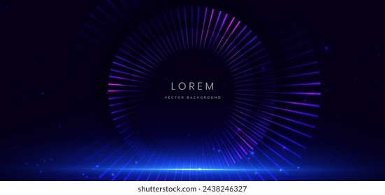 Abstract elegant blue and pink circles lines on dark blue with dot lighting effect. Template award design. Vector illutration