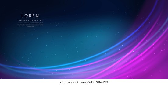 Abstract elegant blue and pink curve glowing with lighting effect sparkle on darl blue background. Template premium design. Vector illustration