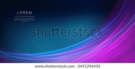 Abstract elegant blue and pink curve glowing with lighting effect sparkle on darl blue background. Template premium design. Vector illustration