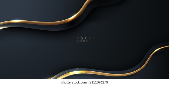 Abstract elegant blue wave curved shape background with 3D golden line. Luxury style. Vector graphic illustration