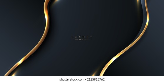 Abstract elegant blue wave curved shape background with 3D golden line. Luxury style. Vector graphic illustration