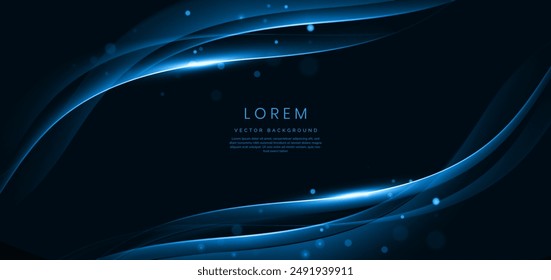 Abstract elegant blue wave on dark background with lighting effect and sparkle with copy space for text. Luxury design style. Vector illustration