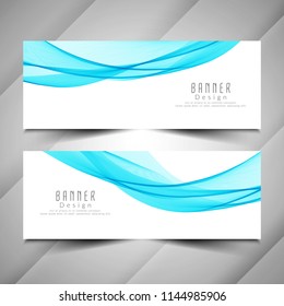 Abstract elegant blue wavy banners set