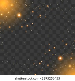Resumen del elegante efecto bokeh y de la luz dorada del punto en la oscuridad. Celebración. Esparcen partículas mágicas de polvo. Eps 10.