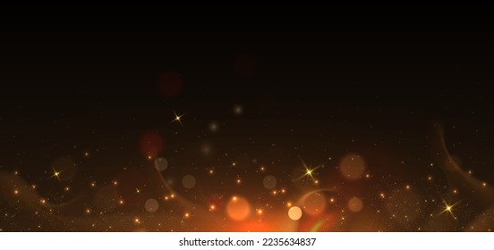 Abstract elegant bokeh golden light effect on dark brown background. Vector illustration