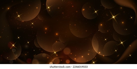 Resumen elegante efecto bokeh de luz dorada sobre fondo marrón oscuro. Ilustración del vector