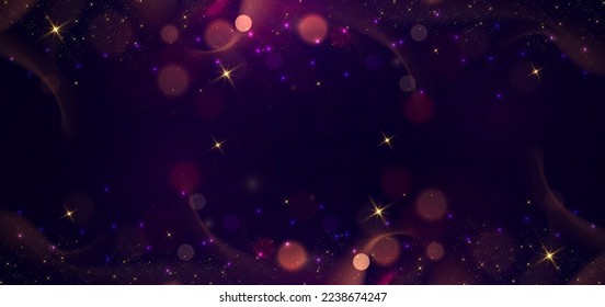 Abstract elegant bokeh on dark purple background with lighting effect and sparkle for celebration chistmas. Vector illustration