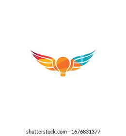 Abstract elegant bulb wings logo icon vector design. Universal creative idea negative space symbol. Smart education delivery vector sign.