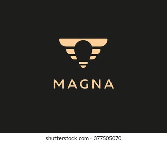 Abstract elegant bulb wings logo icon vector design. Universal creative idea negative space symbol. Smart education delivery vector sign. Startup logotype.