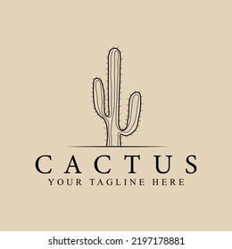 Abstract elegant cactus line logo icon vector design. Graceful lined vector sign