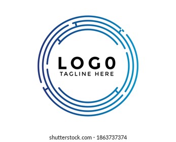 logotipo de línea de círculo elegante abstracta de estilo minimalista. Color del degradado diseño vectorial oscuro y azul claro 