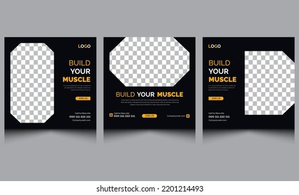 Abstract elegant clean gym fitness sports ads yoga web banner business social media post template. Simple creative advertising square black orange web banner poster social media post promotion design.