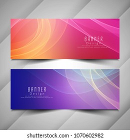 Abstract elegant colorful wavy banners set