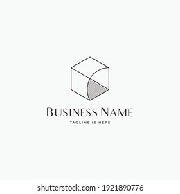 Abstract Elegant Cube Box line art outline logo design concept