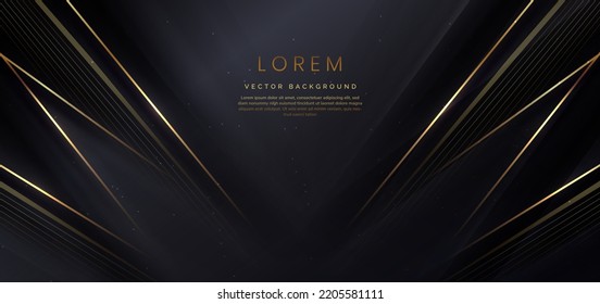 Abstract elegant dark background with golden line and lighting effect sparkle. Luxury template design. Vector illustration