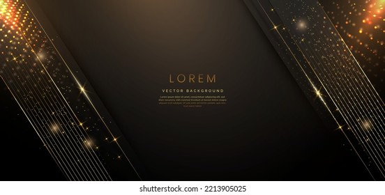 Resumen elegante fondo oscuro con línea dorada y efecto de iluminación brillante. Diseño de plantilla de lujo. Ilustración del vector
