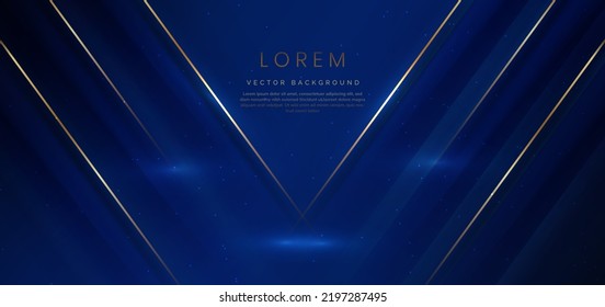 Abstract elegant dark blue background with golden line and lighting effect sparkle. Luxury template design. Vector illustration