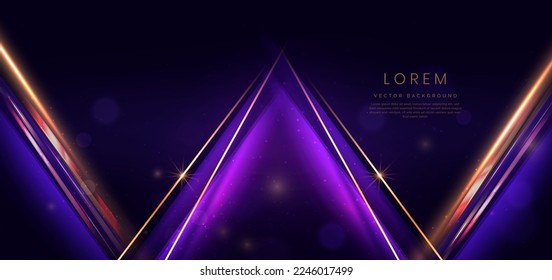 Abstract elegant dark blue background with golden line and lighting effect sparkle. Luxury template design. Vector illustration