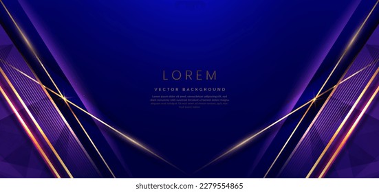 Abstract elegant dark blue background with golden line and lighting effect sparkle. Luxury template award design. Vector illustration