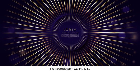 Abstract elegant dark blue background with circles golden glowing effect and bokeh. Template premium award design. Vector illustration