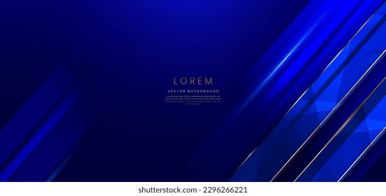 Abstract elegant dark blue background with golden line and lighting effect sparkle. Luxury template award design. Vector illustration