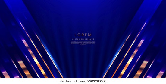 Abstract elegant dark blue background with golden line and lighting effect. Luxury template celebration award design. Vector illustration
