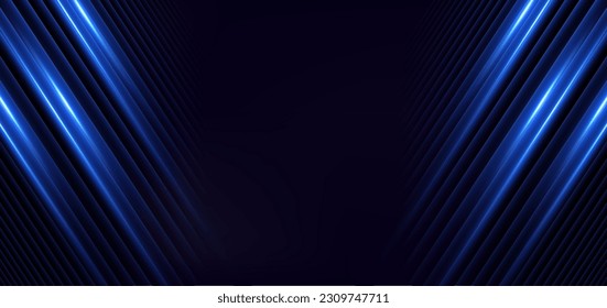 Abstract elegant dark blue background with blue neon line and lighting effect sparkle. Vector illustration