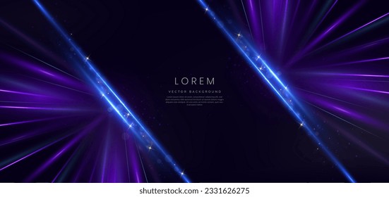 Abstract elegant dark blue background with purple line and lighting effect sparkle. Luxury template award design. Vector illustration