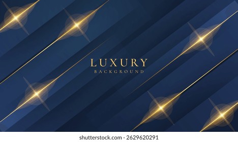 Abstract elegant dark blue luxury background with shining golden lines. Modern futuristic background