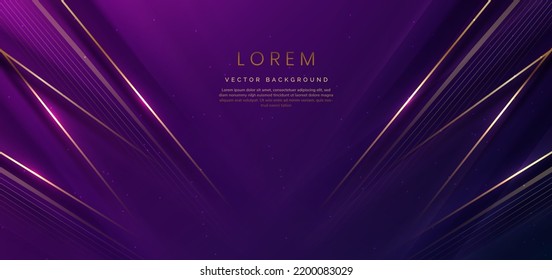 Abstract elegant dark blue and purple background with golden line and lighting effect sparkle. Luxury template design. Vector illustration