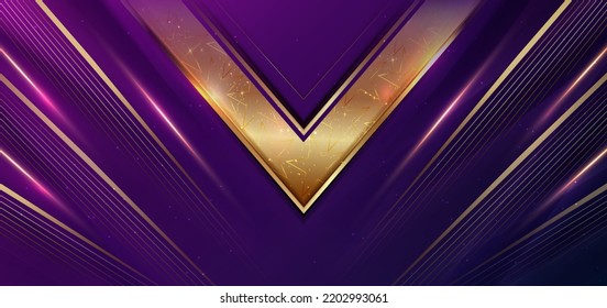 Abstract elegant dark blue and purple background with golden line and lighting effect sparkle. Luxury template design. Vector illustration