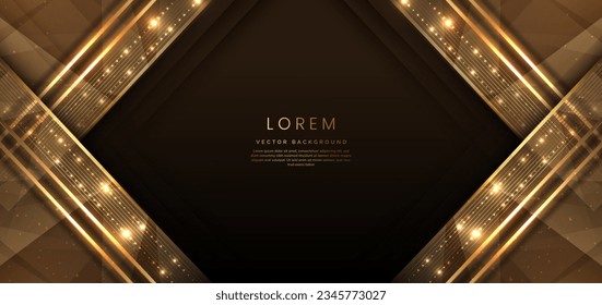 Abstract elegant dark brown background with golden line and lighting effect sparkle. Luxury template award design. Vector illustration