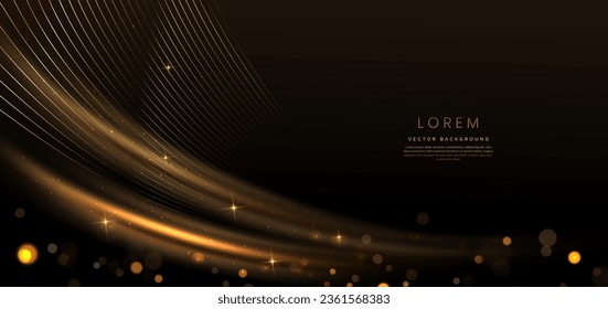 Abstract elegant dark brown background with golden line and lighting effect sparkle. Luxury template award design. Vector illustration