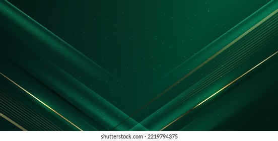 Abstract elegant dark green background and golden line diagonal   lighting effect sparkle  Luxury template design  Vector illustration 