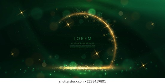 Abstract elegant dark green background with golden glowing effect. Template premium award design. Vector illustration 