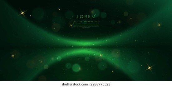 Abstract elegant dark green background with golden glowing effect. Template premium award design. Vector illustration 