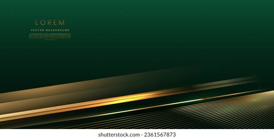 Resumen elegante fondo verde oscuro con línea dorada y efecto de iluminación brillante. Diseño de plantilla de lujo. Ilustración del vector