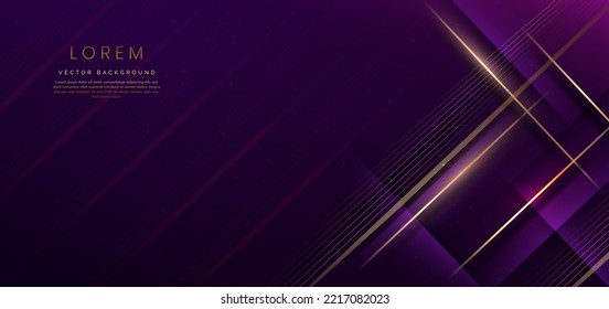 Abstract elegant dark purple background with golden line and lighting effect sparkle. Luxury template award design. Vector illustration